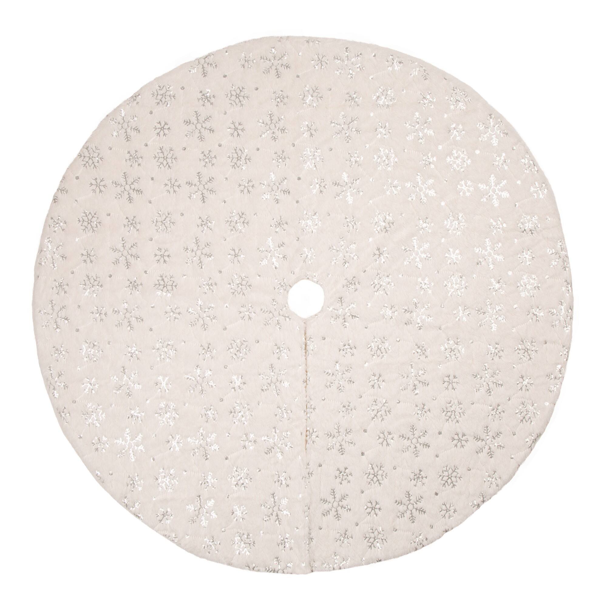 Glitzhome® 48" White Plush with Snowflake Christmas Tree Skirt